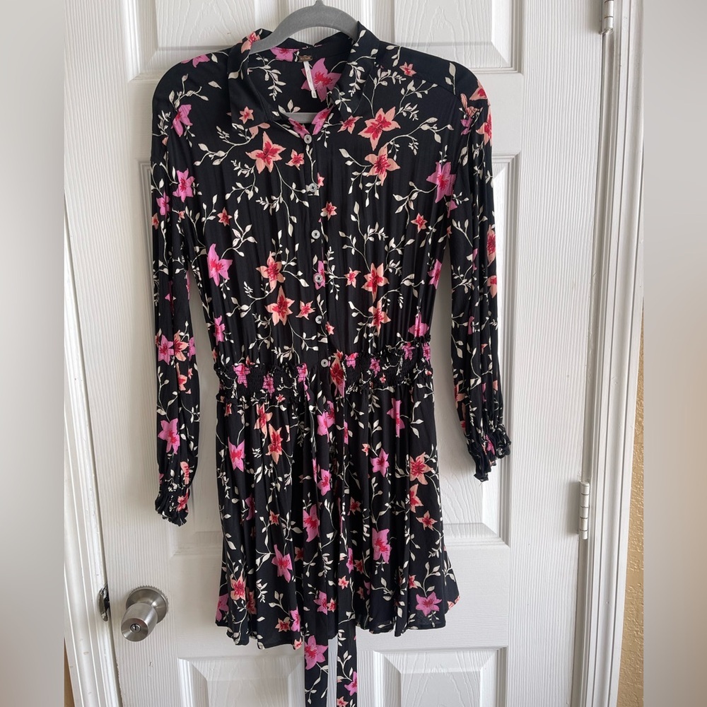 Free People Black and Pink Floral Long Sleeve Dress - Picture 16 of 16